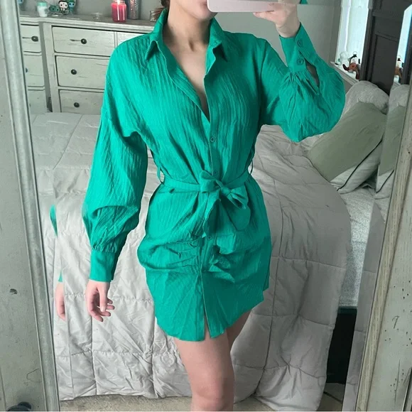 Dresses | Green Button Up Collared Long Sleeve Mini Dress | Poshmark Dresses | Green Button Up Collared Long Sleeve Mini Dress | Poshmark